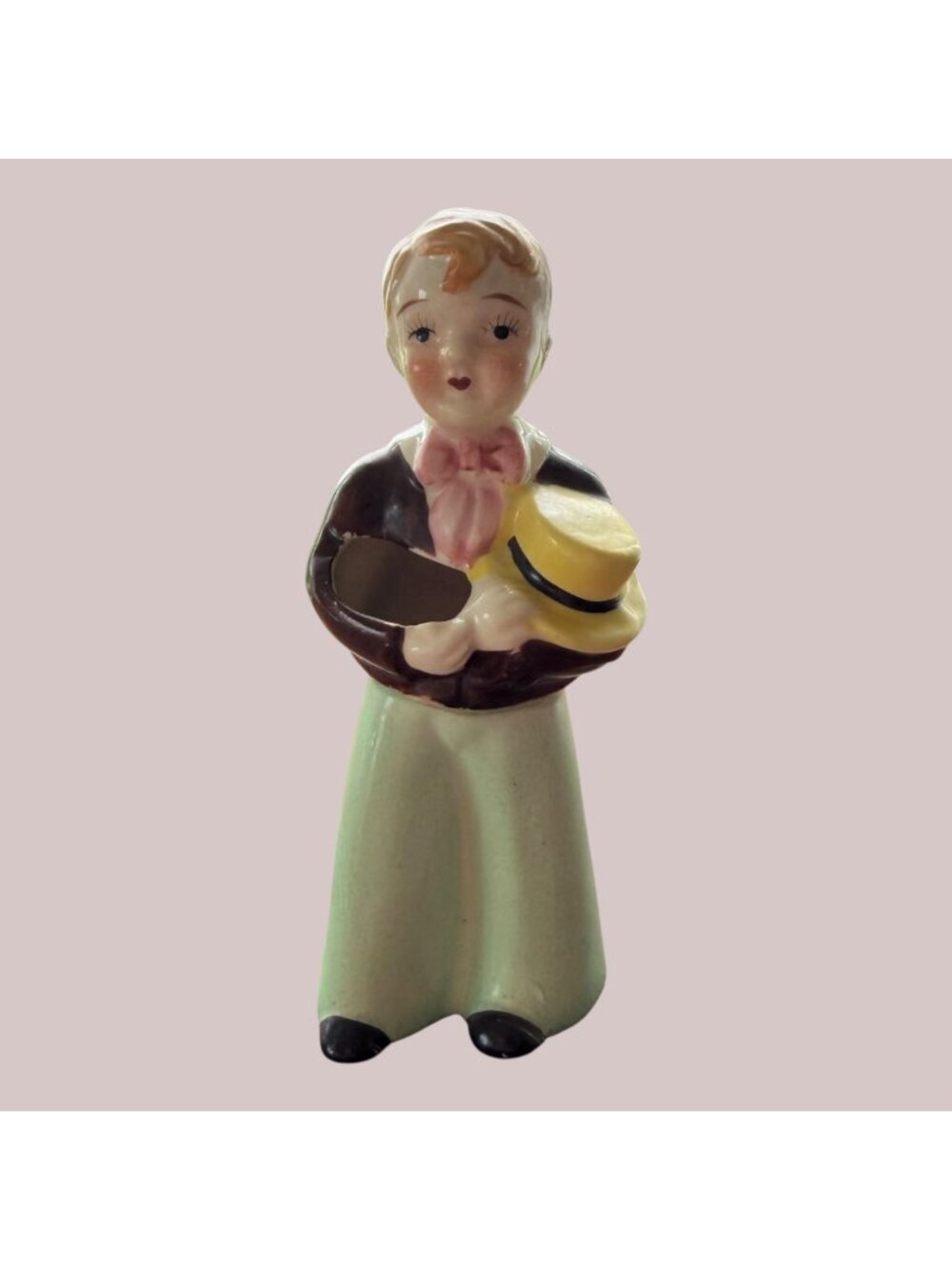 Vintage Occupied Japan Figural Boy Small Porcelain Novelty Planter